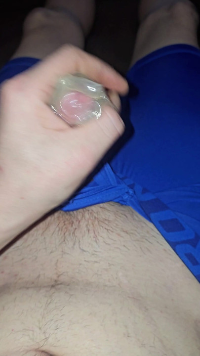 I wank and cum inside a condom while I wear my Blue Nike pro spandex underwear | Clip 1