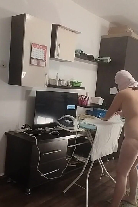 Sexy Brunette Doing Naked Chores Around the House