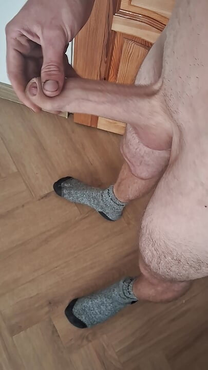 Walks at home with my monster cock