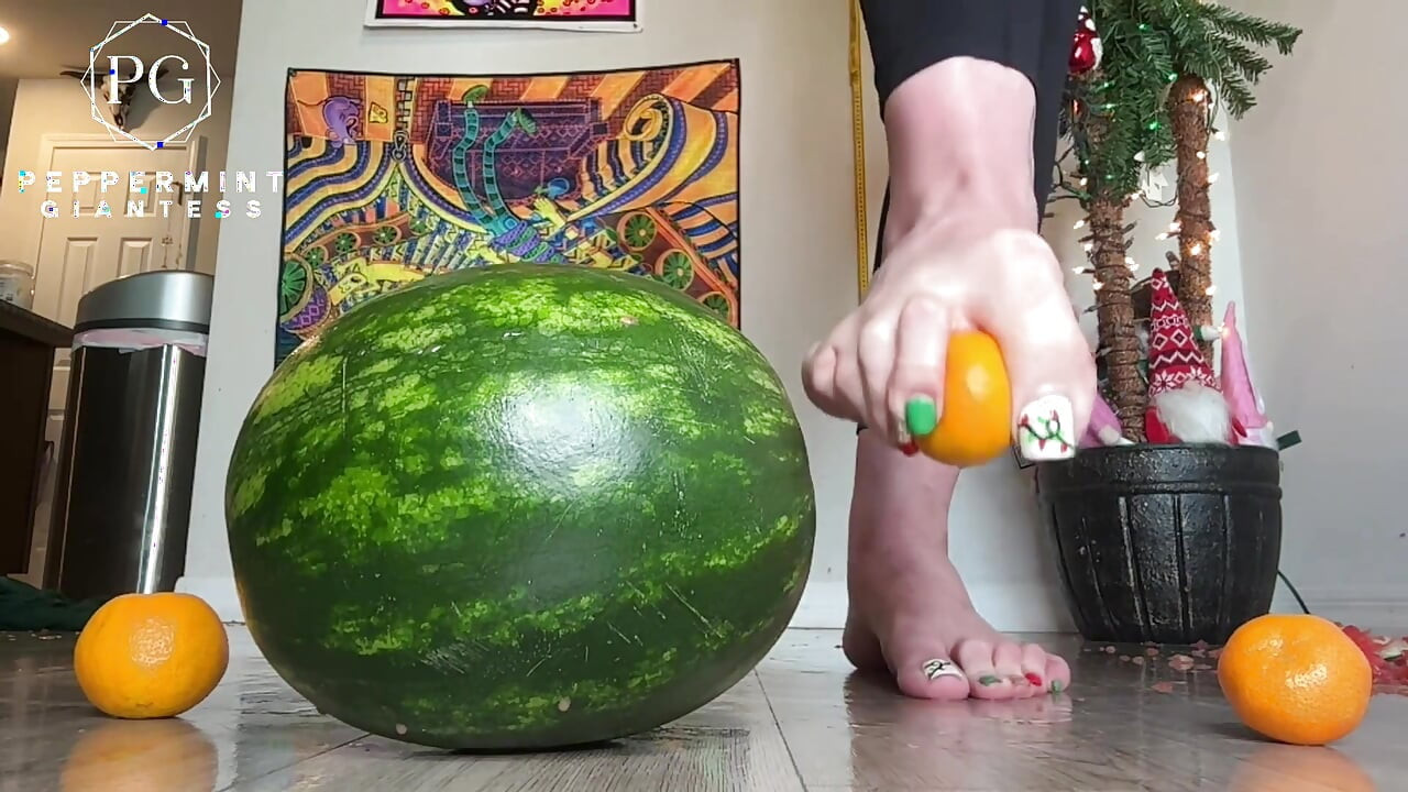 67 Riesin größe 16 Zeitlupe zerquetschen orangen &wassermelone-zerstörung