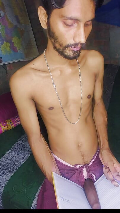 Young boy in the village wants to have sex while writing