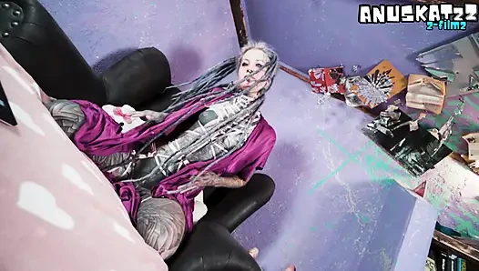 Full Sleeve Alt Girl Goes Anal Crazy on Cam Live Toy Ass Fucking