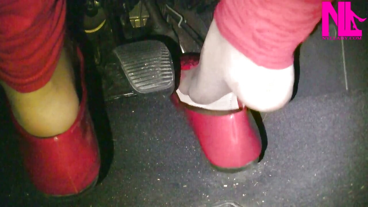 Light and Slow Pedal Pumping in Red Patent Flats and Red Trousers