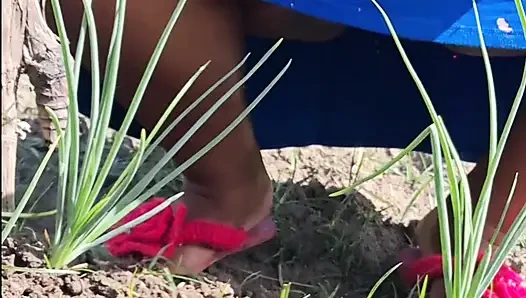 Ibu tiri hot pergi ke taman dengan gaun tanpa celana dalam dan tetangga direkam