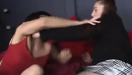 Naughty and geeky nannies fuck with toys on the sofa