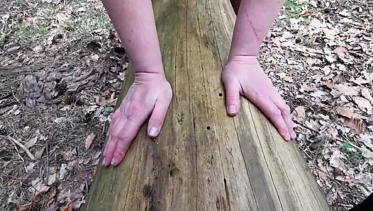 Hard slapping hanging tits in the woods