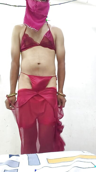 Gay wears red lingree anal mastrubation and seducing