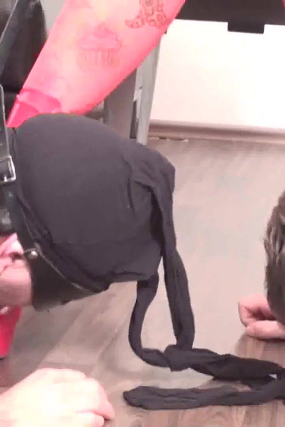 Redhead mistress using her two slaves