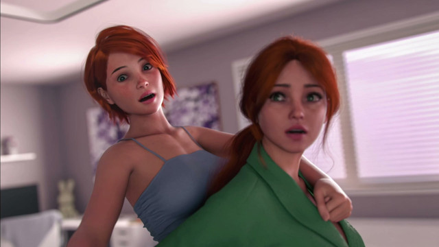 A Girl With Little Curious Trying to Peek Her Elder Step Sister's Boobs - Luna's Morning Wood with Naughty Hazel