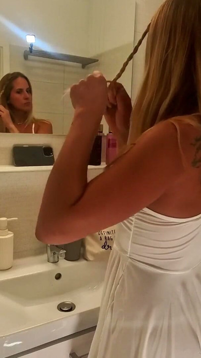 Beautiful blonde new wife in see through mini white dress shows her tiny thong and big ass | Clip 2