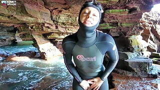 Wetsuit Cave Encounter: Secret Fun with Mysterious Stranger