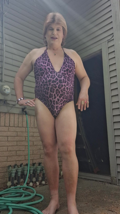 First bathing suit day of the year, my new purple bathing suit!