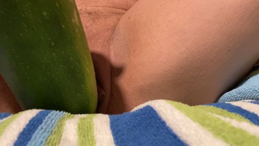 Wrecking my wet pussy with huge cold cucumber