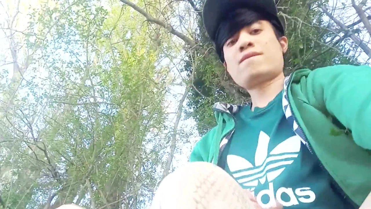 Ruined orgasm, but wanna full, thick cum, gay twink jerking off outdoor in adidas Stan Smith sneakers  Gay Asian boy wanking