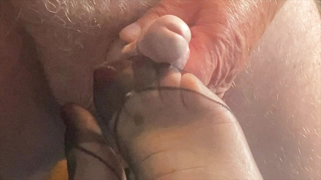 Mrs Mature Feet getting special cream on her FF Nylons