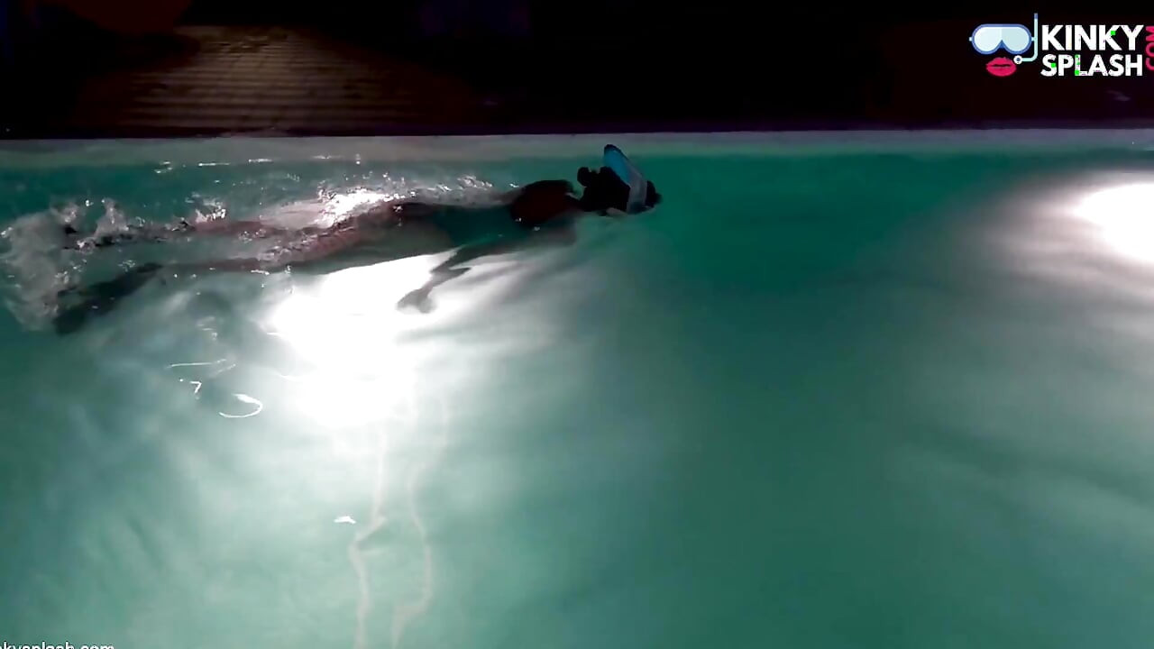 Night Swim in Latex Swimsuit & Full Face Mask