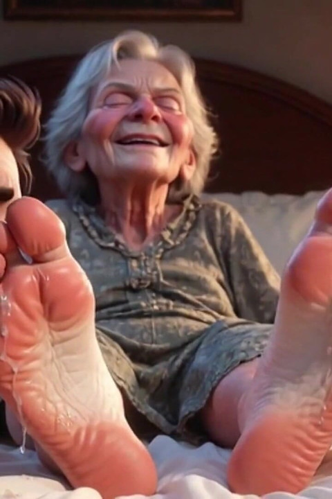 Submissive Mans Serving Old Granny's Ugly Feet - Humiliation