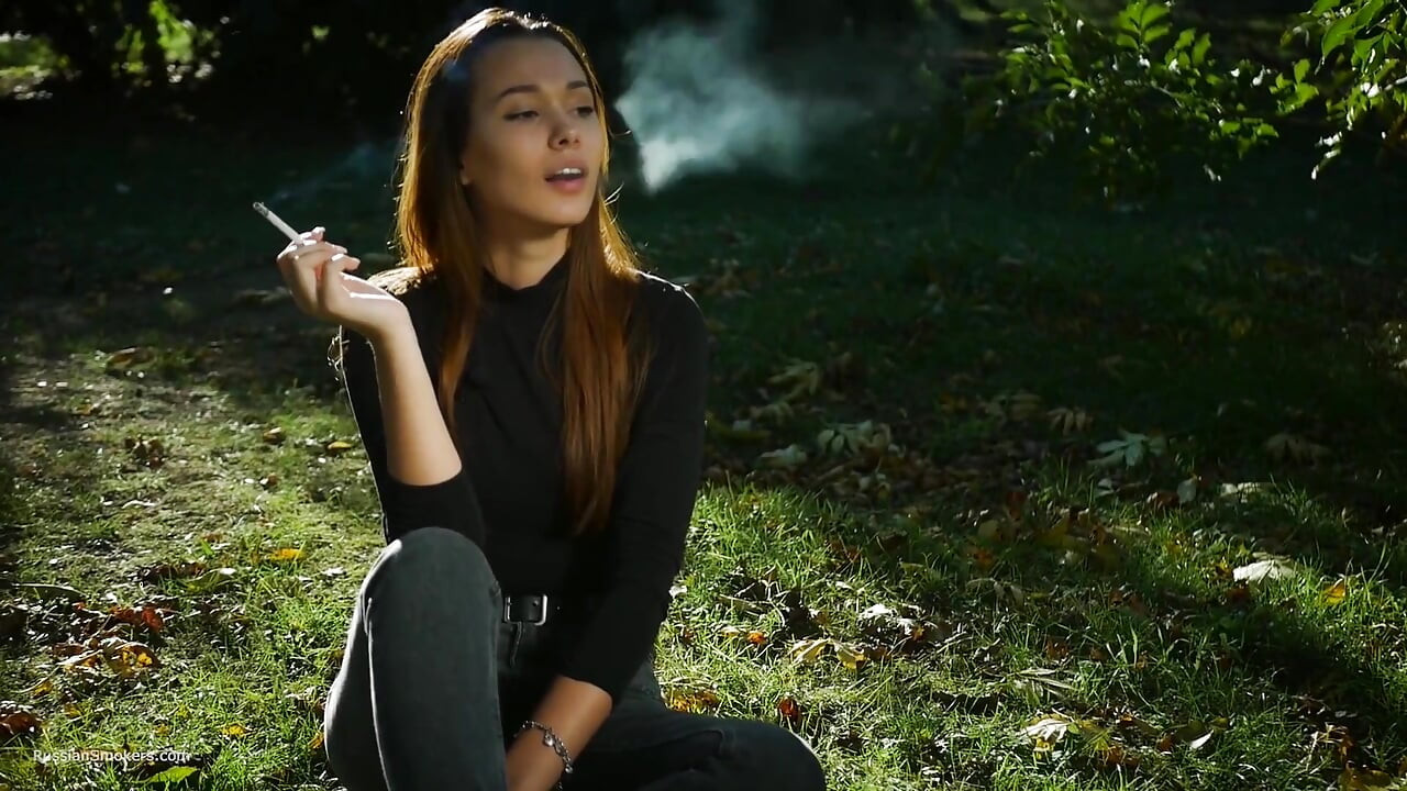 Seductive Russian Beauty Smoking Cigarette Outdoor Vibes