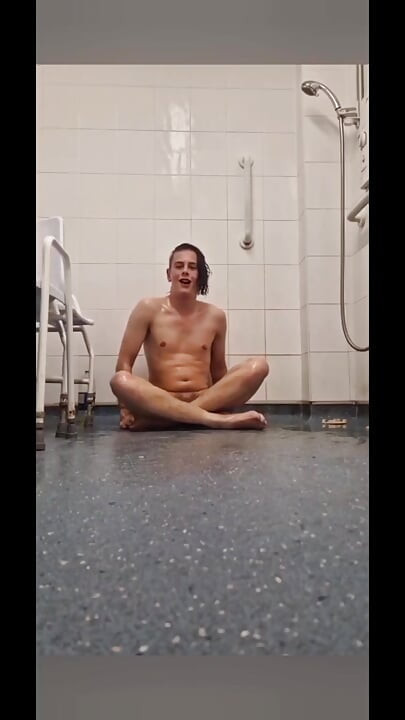 1hr real homemade amateur solo British teen risky public bathroom and shower room oiled up extreme brutal dildo anal fuck