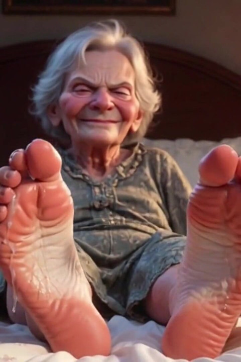 Submissive Mans Serving Old Granny's Ugly Feet - Humiliation