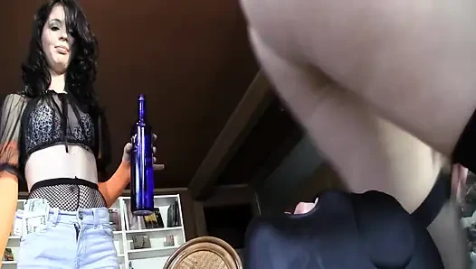 Smoking Brunettes Fist and Foot Dominate Leaking Cock