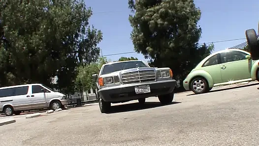 Big boobed redhead babe fucks her car worker