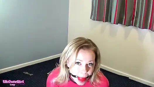 Latex Dress Self Bondage with Gag, Pussy Clamps & Self-flogging