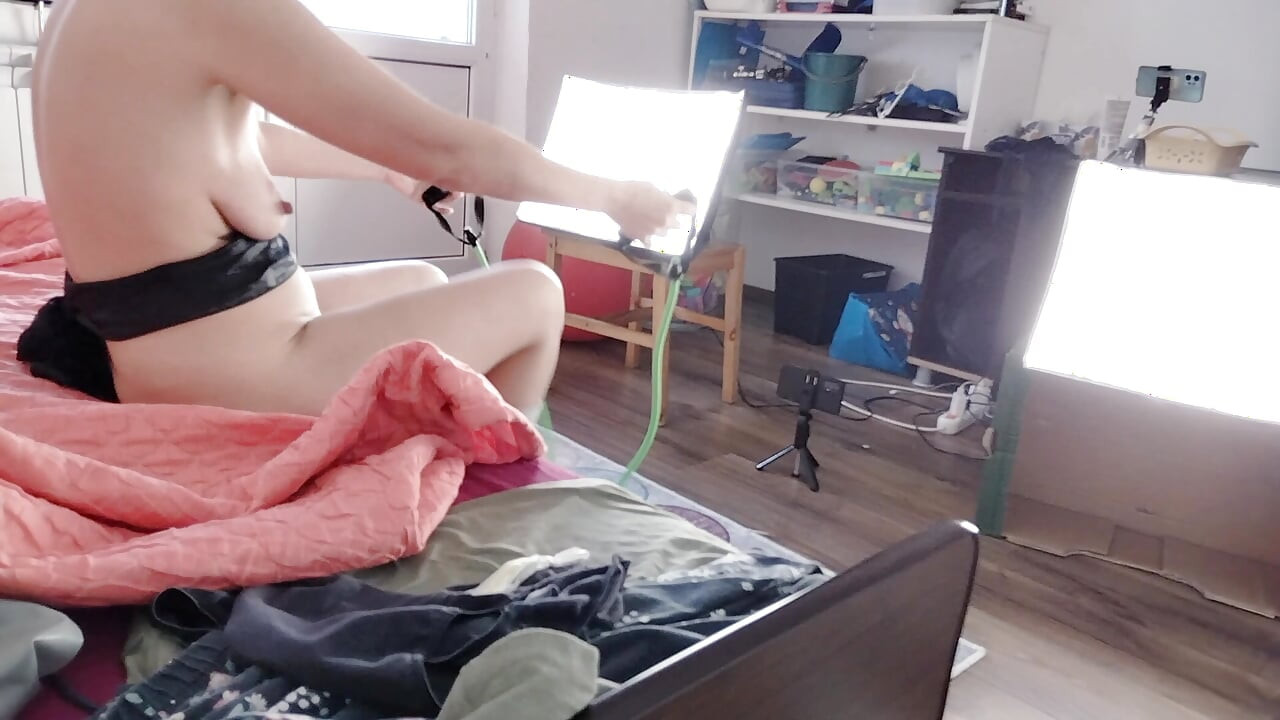 Amateur MILF does yoga naked, hairy pussy, big ass, big tits.