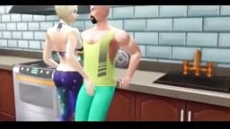 Sims 4 - грудастая мачеха получает кримпай на кухне