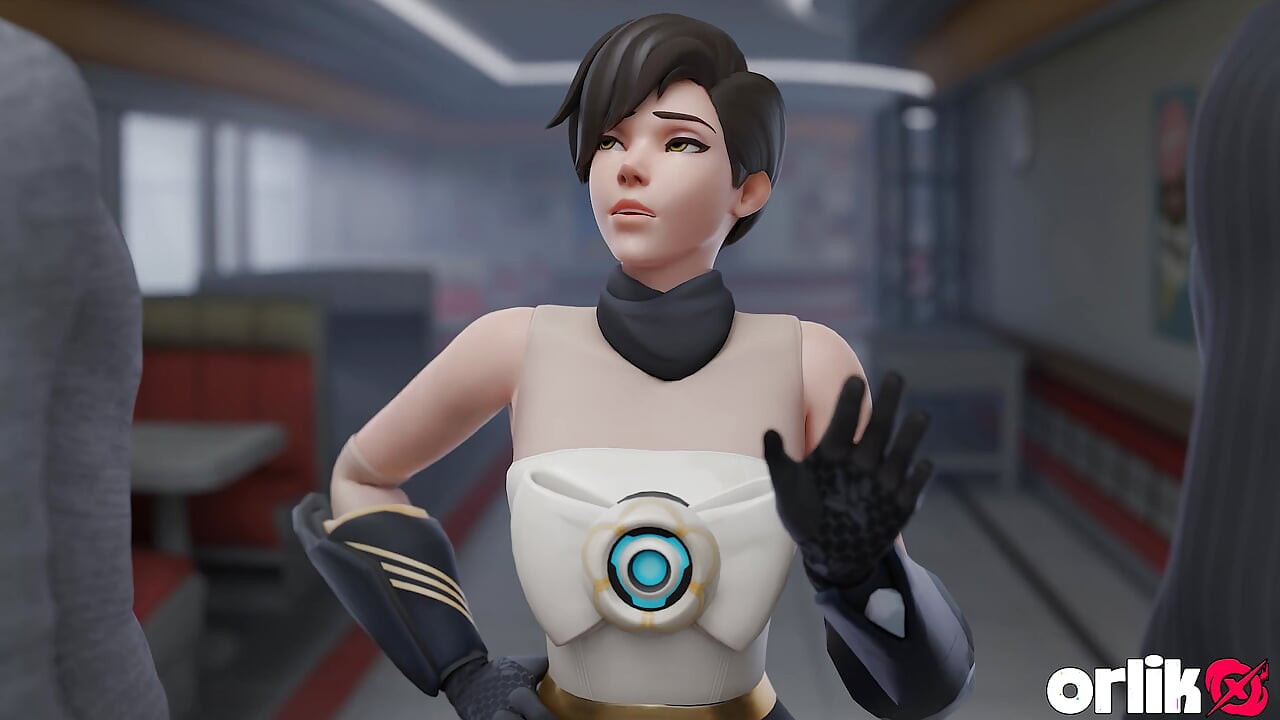 Tracer verveelt zich en bedient twee grote zwarte lullen - premium 3D Overwatch-animatie
