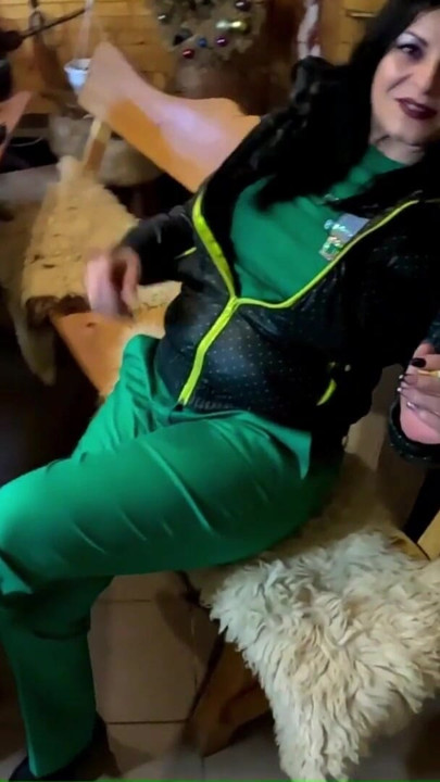 Black Leather Jacket and Tight Shiny Pants – Cameltoe and Deep Oral Tease | Clip 2