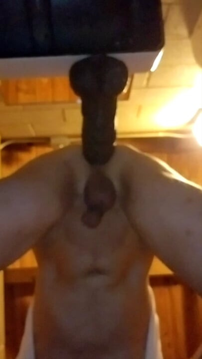 Riding big dildos in public bathroom