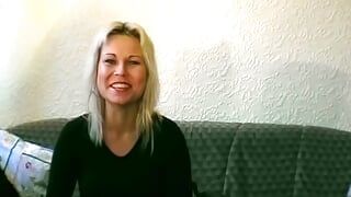 Hot German blonde dildoing her holes before sucking a cock in POV