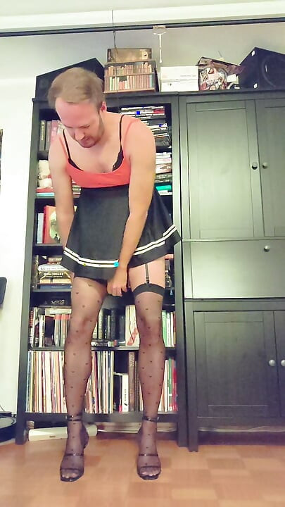Chastity sissy humiliation - anal hook attached to ceiling