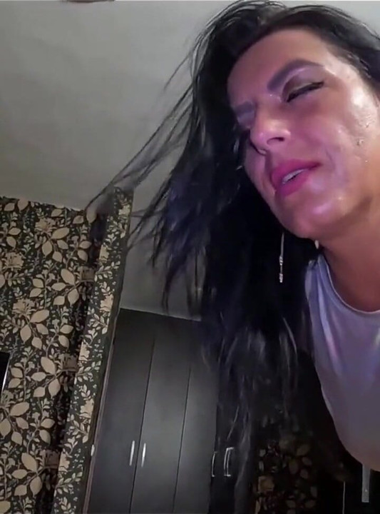 Black Leather Jacket & Shiny Pants Cameltoe Tease, Deepthroat and Cum on Leather