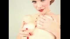 all natural redhead porn star in pin up dita style lingerie and stockings masturbating stripping