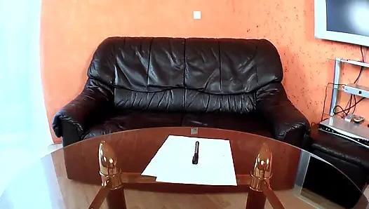 Brunette Babe Double Penetrated on Leather Sofa