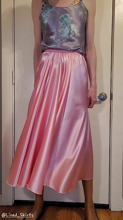 Long formal satin skirt with multiple satin slips. Satin layers