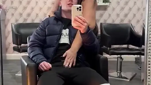 BBW Scouse MILF sucks and fucks son friend in her hair salon