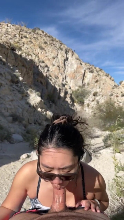 OUTDOOR blowjob while hiking in the desert - AMATEUR WMAF - Cum in Mouth PUBLIC BJ Swallow | Clip 1