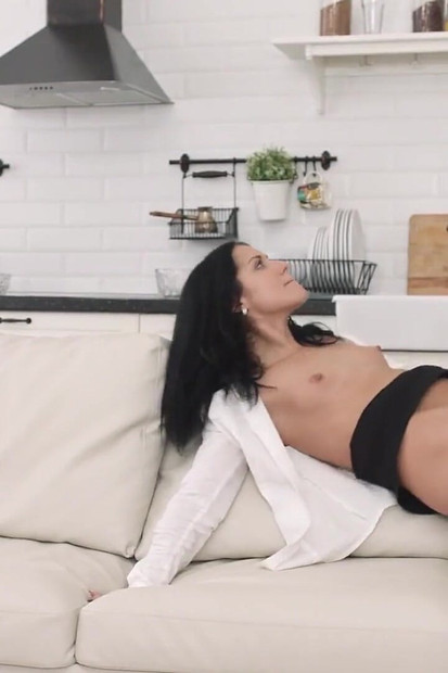 Black-haired Teenager gets pounded on the couch