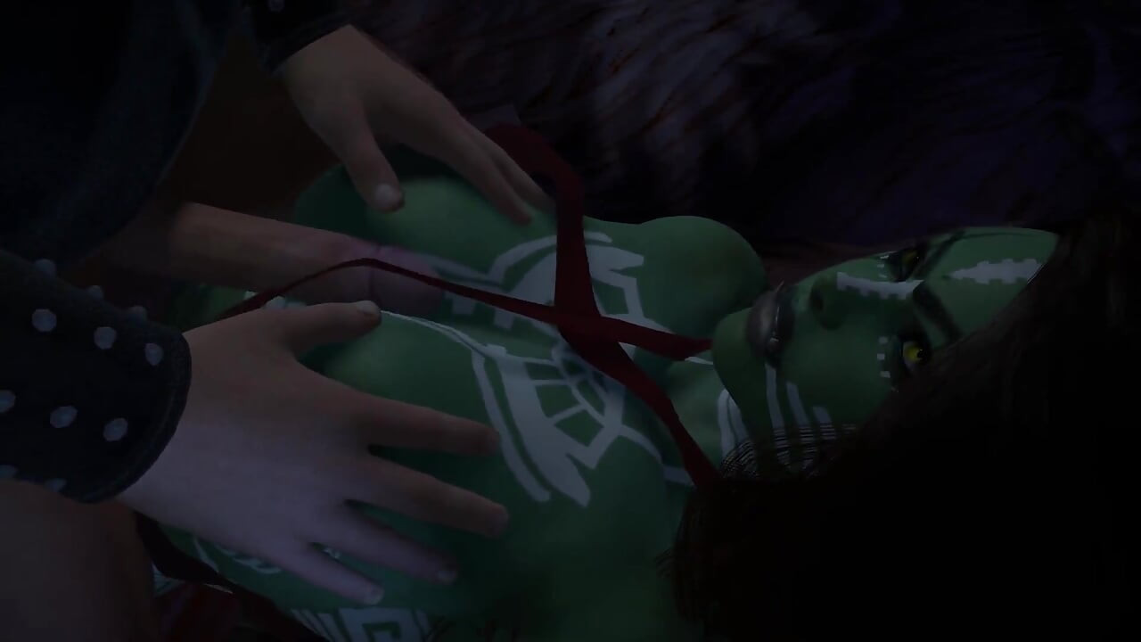 Een tribale orc-vrouw alleen beuken om op haar tieten klaar te komen
