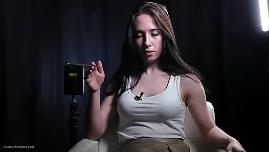Brunette Teen Is Smoking Cork 100mm Cigarette