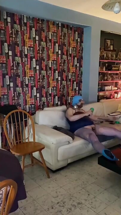 Dirty sissy whore in blue outfit playing hard ass to mouth sex