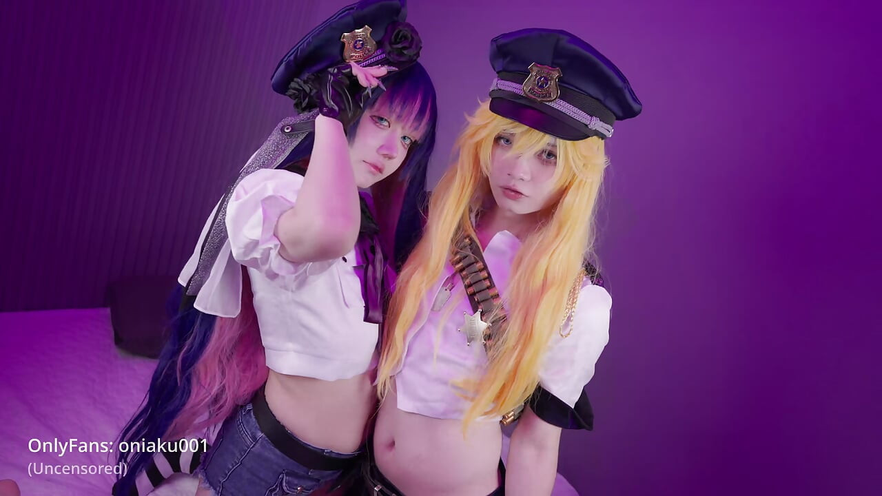 Panty&Stocking-Slatka devojka Aku i femboy Aroma cosplay Stocking & Panty pušenje i jebanje