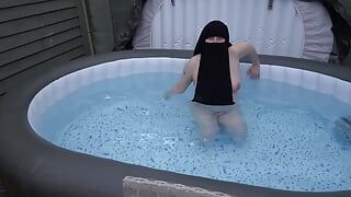 Naked in Niqab Getting wet in the Hot Tub showing off pussy, Bum and breasts