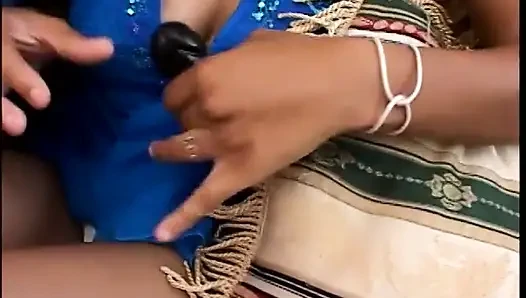 Guy lets her suck his cock with a dildo in her pussy