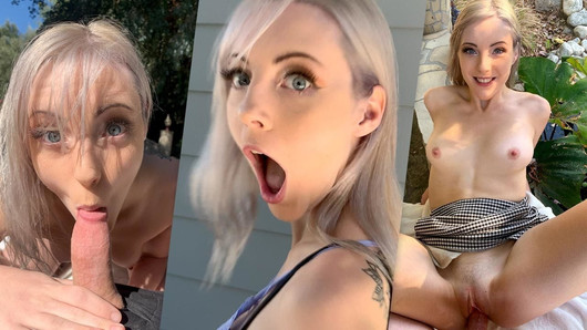 La adolescente rubia Jamie Jett tiene sexo en público después de estrellarse en el set porno