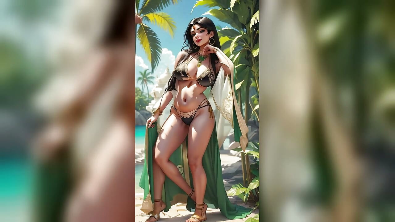 Indian beauty Priya desi bhabhi green bikini dance in temple garden (Ai model)