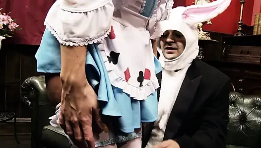 Alice in wonderland hottie rides guy's cock reverse cowgirl